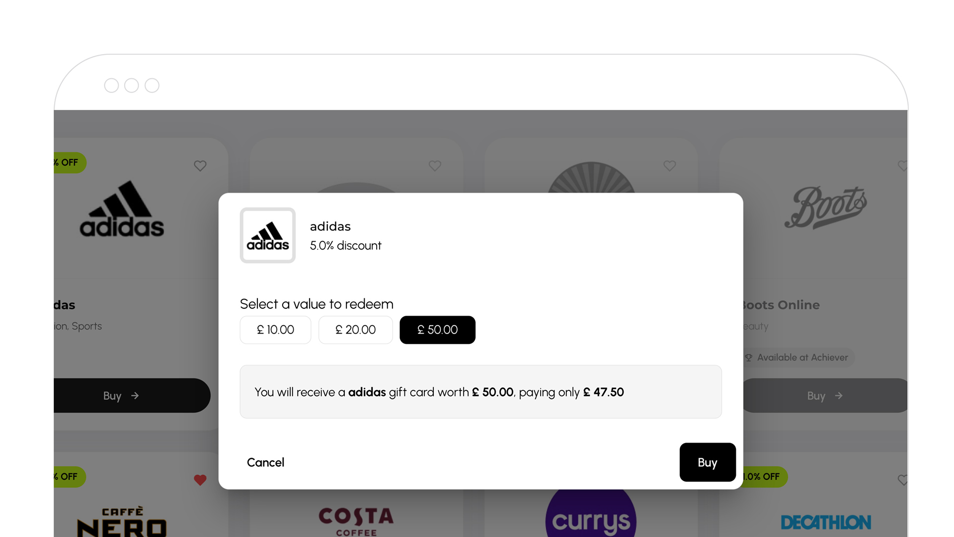 alulu choose gift card screen