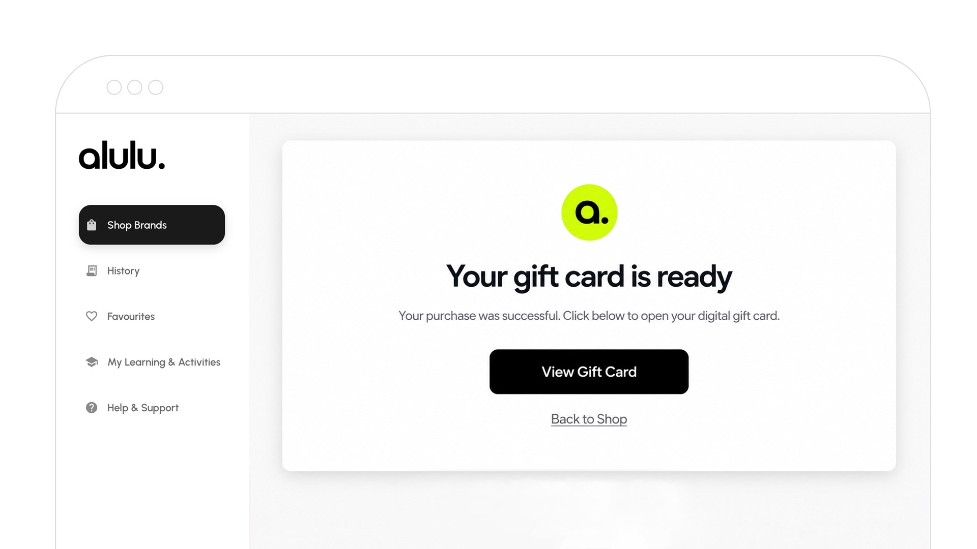 alulu gift card ready screen